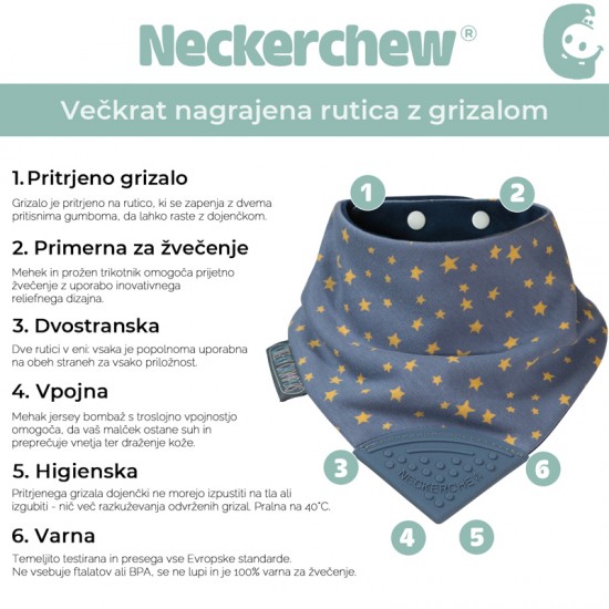 Cheeky Chompers® Neckerchew Premium dvostranski slinček z grizalom - Midnight Stars