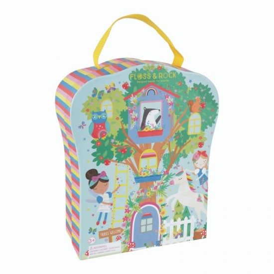 Floss&Rock® Prenosna igralna škatla z lesenimi figuricami Playbox Rainbow Fairy (10 kosov)