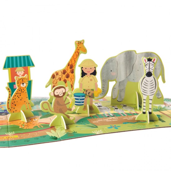 Floss&Rock® Sestavljanka Giant Floor Puzzle z igralnimi figuricami Safari Park (60 kosov)